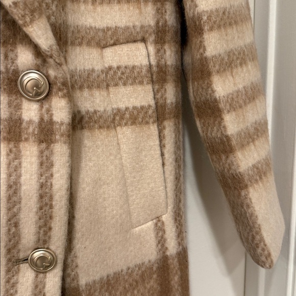 Guess Beige Cream Wool Plaid Double-Breasted Coat Sz XS - Picture 5 of 11